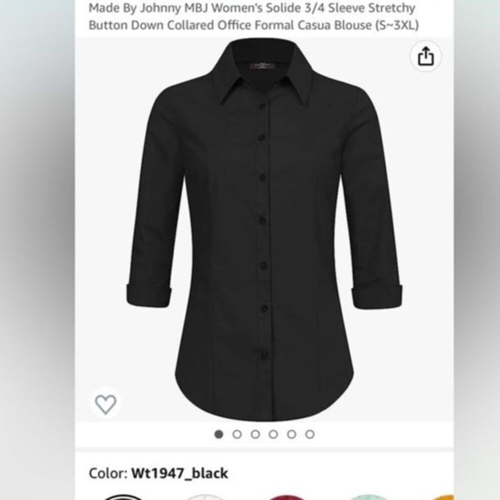 Johnny Store Woman’s 3/4 Sleeve Button Shirt Black XL